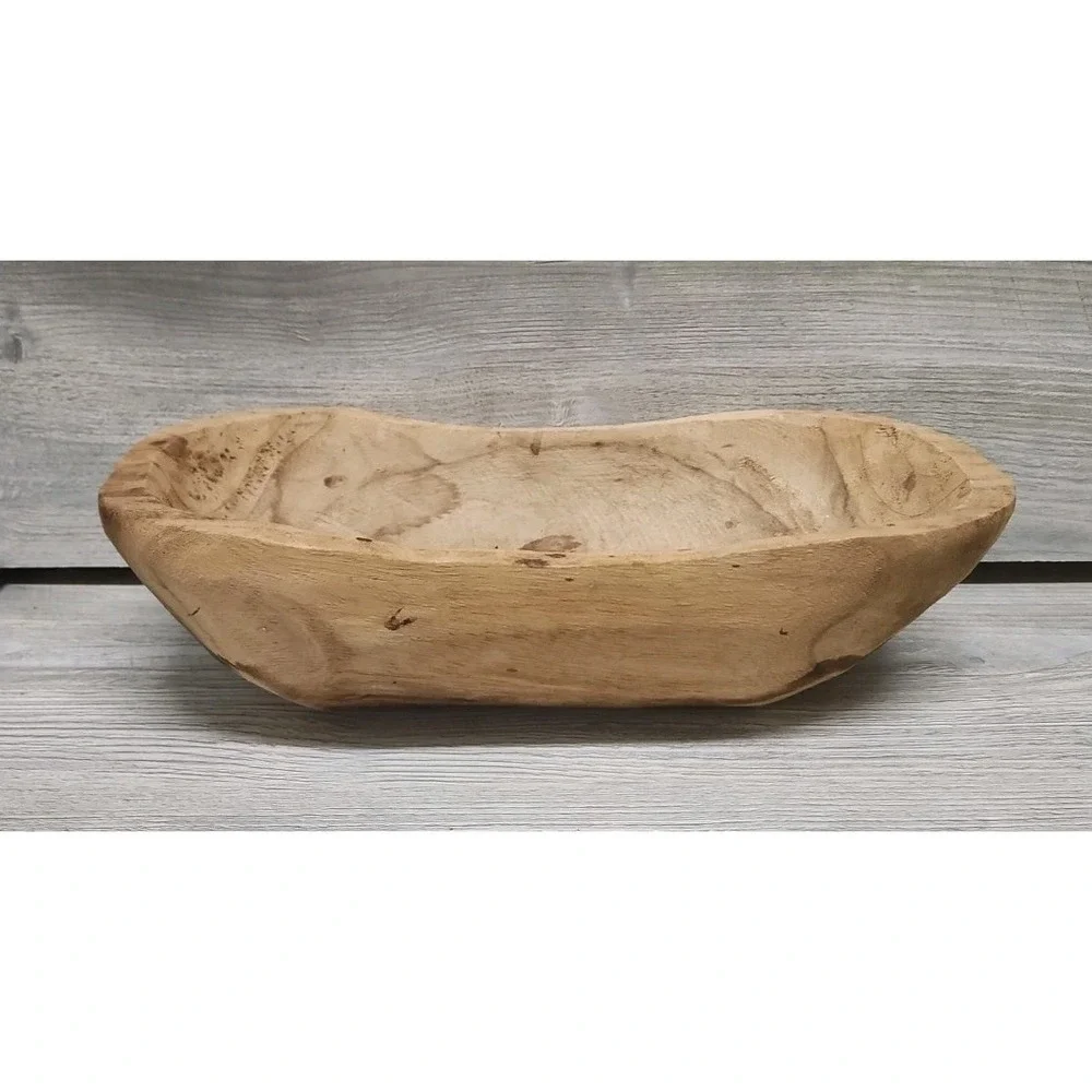 Wooden Bowl for Decor, Trinkets Natural Shape Solid Wood Carved Bowl B5